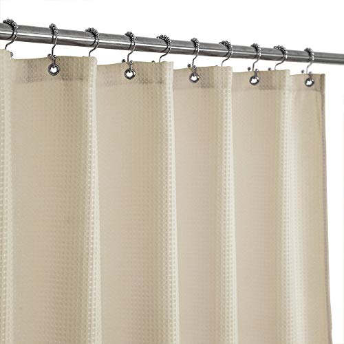 Barossa Design Stall Fabric Weave Waffle Shower Curtain 36 x 72 inch, Spa, Hotel Luxury Spa, 230 GSM Heavy Duty, Water Repellent, Washable, Cream, 36x72