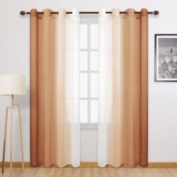 DWCN Fall Faux Linen Ombre Sheer Curtains - 84 inches Long Gradient Semi Voile Curtains for Bedroom and Living Room, Set of 2 Grommet Top Window Curtain Panels, 52 x 84 Inches Long, Burnt Ochre