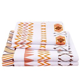 JSD Boho Printed Microfiber Sheet Set Queen Size, 4 Piece Orange Geometric Soft Sheets and Pillowcases Extra Deep Pocket