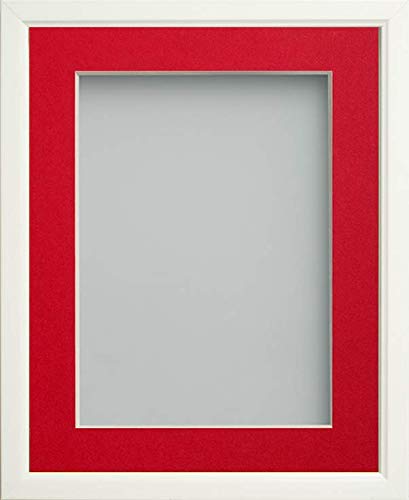 Frame Company Drayton White 10x8 Photo Frame with Red Mount for 8x6 - Fits 8x6 with mount or 10x8 without, Overall 11.2x9.2, Glass