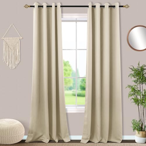 Mrs.Naturall 52x96 Inches Long Biscotti Beige Curtains for Dining Room 2 Panels Blackout Room Darkening Curtain for Bedroom