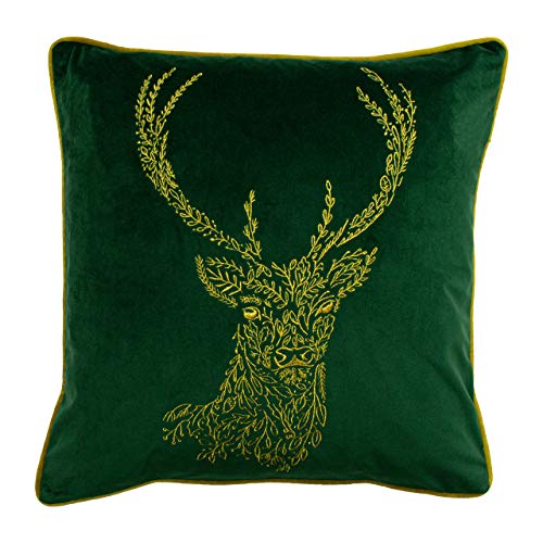 furn. Forest Fauna Stag Polyester Filled Cushion, Emerald, 50 x 50 cm