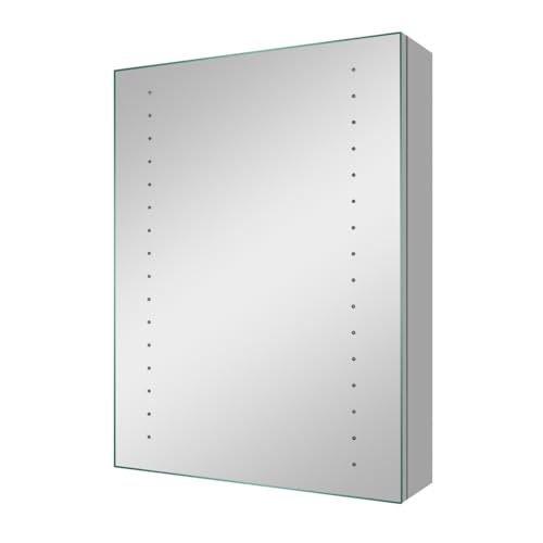 iBathUK Lunar Illuminated LED Bathroom Mirror Cabinet with Motion Sensor, Frameless Rectangle Copper-Free Silver Mirror, Adjustable Shelves, Modern Bathroom Storage, Wall Mounted, 450x600mm