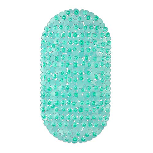 Relaxdays Anti-Slip Bath Mat, Stone-look Design, Non-Slippery Suction Cups for Bathtub, Washable, WxD: 36 x 68 cm, Green