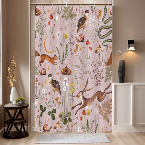 Fairy Rustic Forest Shower Curtain for Bahtroom, Country Woodland Wild Animals Butterfly Mushroom Set Hunting Shower Curtain, Farmhouse Rustic Cabin Lodge Shower Curtain Set with Hooks 36X70IN
