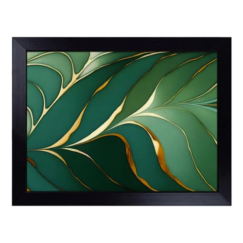 Lap Tray with Bean Bag Cushion, Plant Leaf Art - Handmade in the UK, Raised Wooden Edge, Padded Cushion, Heat-Resistant Wipe-Clean Surface, for Meals, Laptops and Crafts