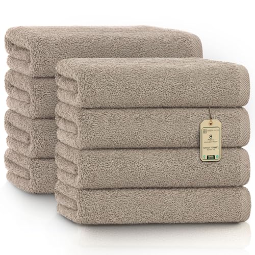 GREEN MARK Hand Towels - Set of 8 – 100% Cotton, Soft & Absorbent, Premium Quality for Bathroom, Spa and Gym, 50 × 100 cm, Sand/Beige