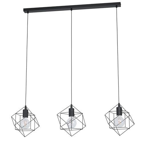 Eglo Pendant Light Straiton, 3-Flame Hanging Lamp Vintage Industrial, Steel Suspension Lamp in Black, Dining Table Light, Living Room Hanging Lamp with E27 Socket, L 90.5 cm