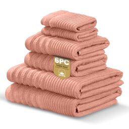 Rapport Home Linear 6-Piece Towel Bale - Bale Rose Red - Luxurious 100% Cotton 500gsm Bathroom Set