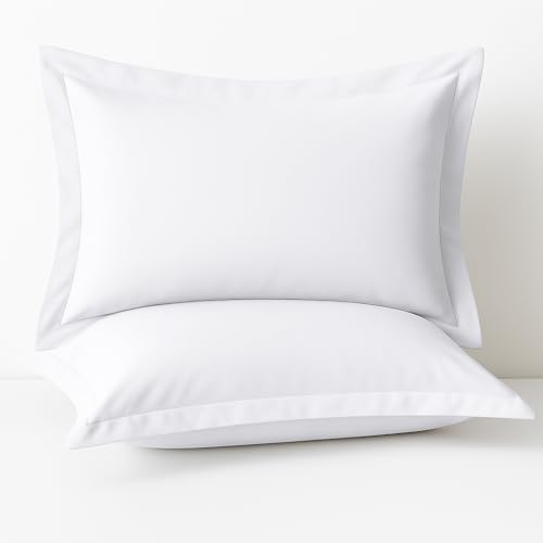 2 Pack Pillow Shams King Size 20x40 ??? 600 Thread Count 100% Organic Cotton White Pillow Covers with 2 Inch Decorative Flange, Soft & Smooth Premium Hotel-Quality Pillowcases Set of 2
