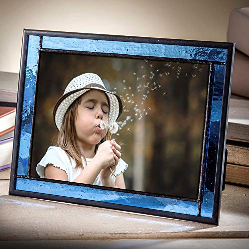 Blue Picture Frame Stained Glass Easel Back 5x7 Photo Display Horizontal Vertical Home Decor Graduation Gift for Women or Men Family Vacation Pic 324-57HV