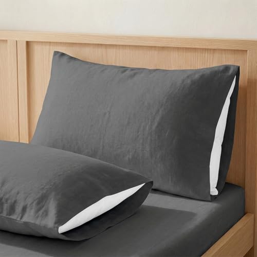 ECOMMERC3 - Pillowcase 45 x 70 cm Pack 2 100% Cotton - Pillowcase Anthracite Colour Softness and Freshness for a Breathable, Hypoallergenic and Durable Sleep