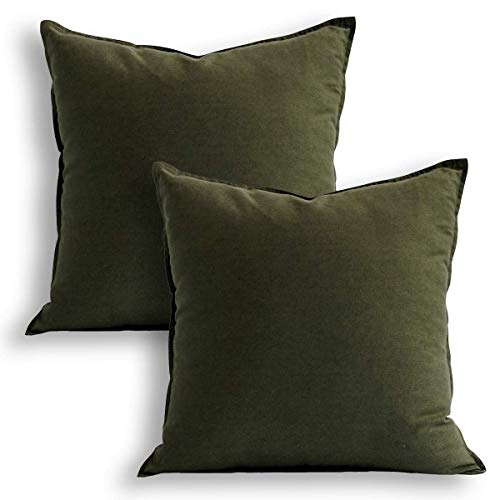 "Jeanerlor Set of 2 20""x20"" Pillowcase Cousion Cover Decor Cotton Linen with Unique Design to Embellish Balcony/Reception,(50 x 50cm), Olive Green"