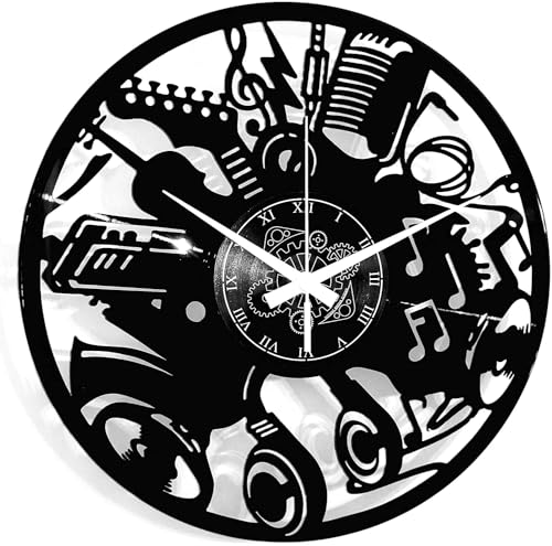 Instant Karma Clocks - Musical Instruments Wall Clock - Guitar, Headphones & Notes Design - Silent Quartz Movement - Perfect for Musicians, DJs and Studio Decor