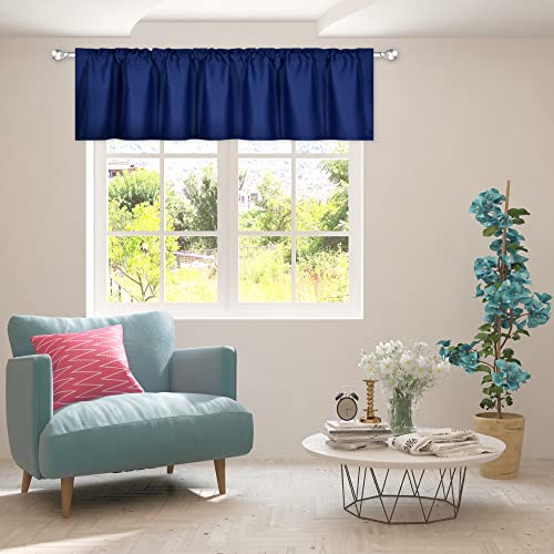 DECOVSUN Navy Extra Wide Valance for Windows 100x18 Inch Solid Thermal Insulated Blackout Rod Pocket Kitchen Short Curtain Toppers Extra Wide Valance for Bathroom Living Room 1 Panel