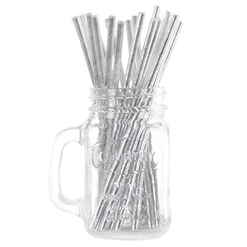 250 Metallic Silver Eco Friendly Recyclable Paper Drinking Straws Bright Colours Stripes and Metallic Colours Great for Birthday Wedding Christmas Party Baby Shower Decoration Food Safe Single Use