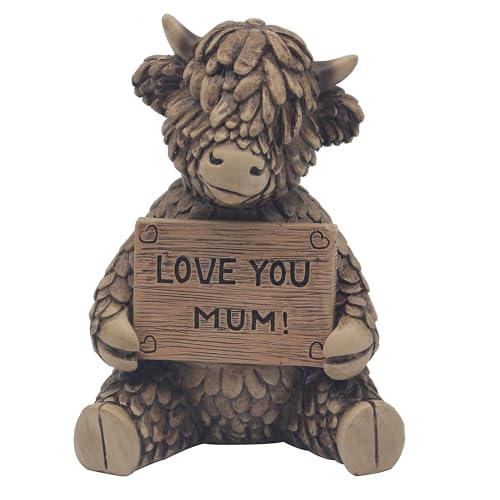 Lesser & Pavey Hughie Highland Cow ???Love You Mum??? Figurine - Cute Highland Cow Ornament - Scottish Cow Collectible for Mum or Loved Ones - Home or Office Decor