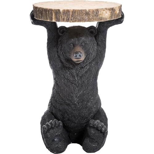 Kare Design Side Table Animal Bear, Black, 33 cm Diameter, Accent Table, Load Capacity 6 kg, Round, Lacquered, Bear Motif, Modern, Timeless, Glamour, Minimalist, Industrial, Living Room