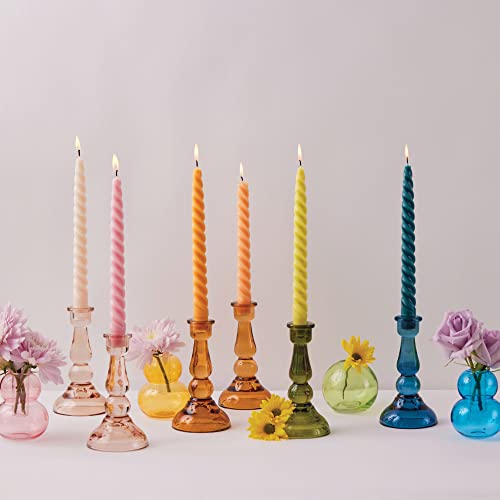 Paddywax Taper Candles Colorful Twisted Tapers Unscented Dinner Candle Set, 2-Pack, Green