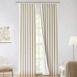 "Vision Home Natural Pinch Pleated Full Blackout Curtains Linen Blended Room Darkening Window Curtains 120 inch for Living Room Bedroom Thermal Insulated Pinch Pleat Drapes with Hooks 10ft 40""Wx120""Lx2"