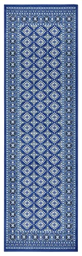 Nouristan Oriental Short Pile Rug, Sao Buchara Living Room Rug, Modern Design for Living Room, Kitchen, Hallway, Dining Room, Bedroom, Denim Blue, 80 x 250 cm