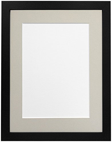 "FRAMES BY POST 25mm wide H7 Black Picture Photo Frame with Light Grey Mount A4 for Pic Size 9""x6"""