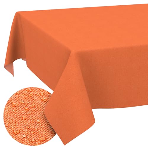 ANRO Washable Tablecloth Orange Linen Look 240 x 140 cm Outdoor - Table linen made of coated fabric - dirt and water resistant, easy to clean - washable at 30 ??C