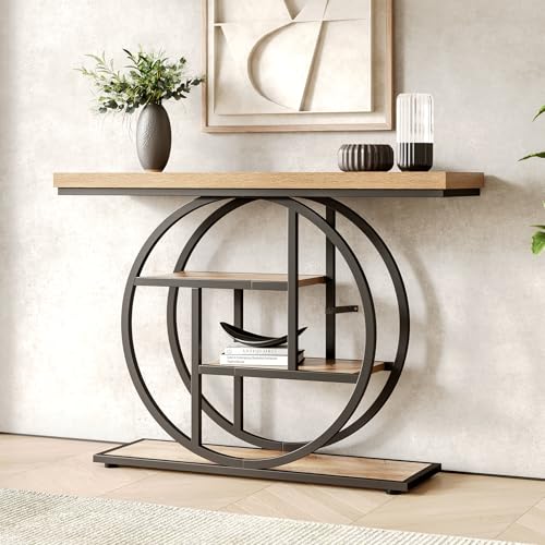LITTLE TREE Console Table, 4-Tier Entryway Table Behind Couch Table, 41.3-Inch Farmhouse Sofa Table for Living Room, Foyer Hallway Table for Entrance, Walnut and Black