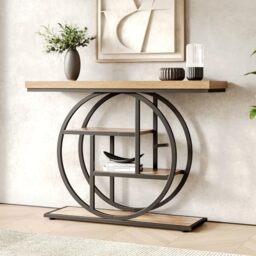 LITTLE TREE Console Table, 4-Tier Entryway Table Behind Couch Table, 41.3-Inch Farmhouse Sofa Table for Living Room, Foyer Hallway Table for Entrance, Walnut and Black