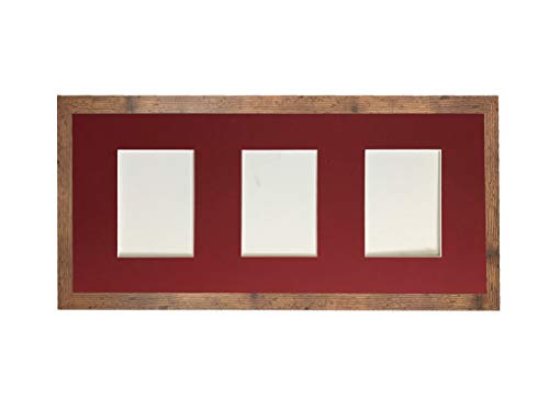 H7 Vintage Wood Picture Photo Frame with Red 6 X 4 Inch Three Aperture Long Mount