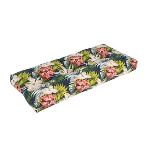 "Magpie Fabrics Patio Bench Cushion 45""x18"", Indoor Outdoor Non-Slip Water Resistant Long Seat Pads, Tufted Cushion for Home Garden (Midnight Floral)"