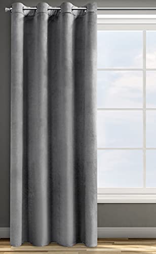 Eurofirany Design91 ROSA Soft Plain Opaque Velvet Curtain with Eyelets - 1 Unit, Fluffy Panel Drape Classic Glamour Elegant Living Room Bedroom, W55 x L98, Steel