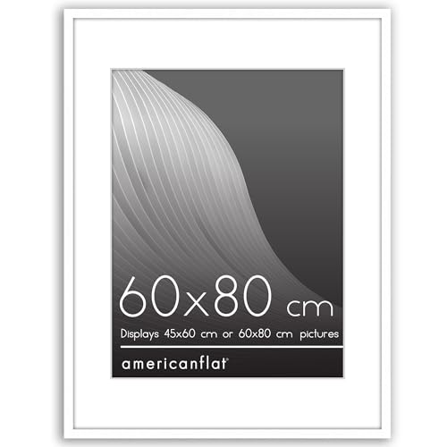 Americanflat 60x80 cm Picture Frame with Polished Plexi Cover - Use as 45x60 cm Wall Photo Frame with Mount or Display 80x60 cm Photo without Mount - Streamline Collection - White