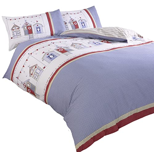 Rapport Home Blue Single Duvet Cover Set Beach Hut by the Seaside in the Summer Bedding Set