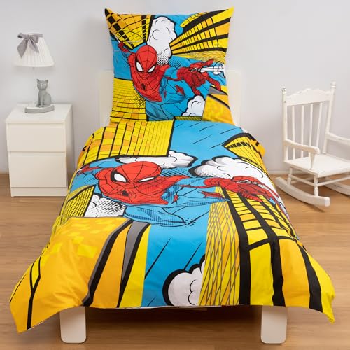 Disney Home Spıderman 2-Piece Bed Linen Set - Bed Linen 140 x 200 cm and Pillowcase 60 x 70-100% Cotton Super Soft - Double-Sided Children's Bed Linen for Boys