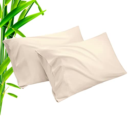 Pillow Cases King Size 2 Pack, Bamboo Rayon Cooling Pillowcases with Envelope Closure, Cool Breathable Pillow Case for Hot Sleepers & Night Sweats, 20x40 inches, Khaki