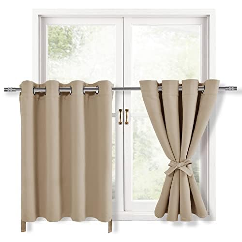 Hiasan RV Blackout Curtains for Bedroom, 52 x 36 Inches Long - Thermal Insulated & Energy Saving Window Curtains for Living Room, 2 Drape Panels Sewn with Tiebacks, Beige