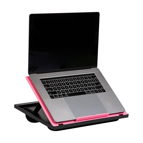 "Mind Reader Lap Desk Laptop Stand, Bed Tray, Collapsible, Cushion, Portable, Dorm, Plastic, 14.75"" L x 11"" W x 7.3"" H, Pink"