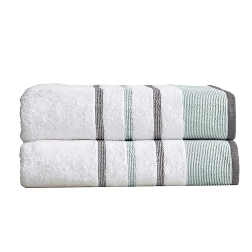 Great Bay Home Decorative Oversized Bath Sheet Set - Cotton 2 Pack 68x35 Extra Large Towels - Durable Towels for Bathroom Decor (Eucalyptus/Grey)