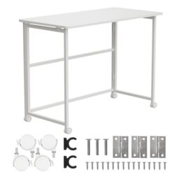 Maclean MC-1250 W Folding Mobile Desk, White, 100 x 50 cm, Steel Frame, 50 kg Load Capacity, Computer Desk, Work Table, Office Table on Wheels
