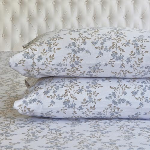 Elegant Comfort Ultra Soft 4-Piece 100% Turkish Cotton Flannel Sheet Set - Holiday Christmas Flannel Sheets, Warm and Cozy Anti-Pill Premium Quality, Deep Pocket Fitted Sheet- Full, Maya Flower