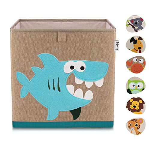 LIFENEY Children's Storage Box with Shark Motif, Toy Box with Animal Motif, Suitable for Cube Shelves, Organiser Box for the Children's Room, Storage Basket Children