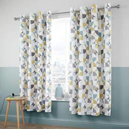 Catherine Lansfield Retro Circles 66x72 Inch Lined Eyelet Curtains Two Panels Green Ochre Yellow