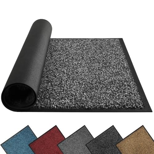Mibao Dirt Trapper Door Mat for Indoor&Outdoor, 43 x 75 cm, Black Grey, Washable Barrier Door Mat, Heavy Duty Non-Slip Entrance Rug Shoes Scraper, Super Absorbent Front Door Mat Carpet