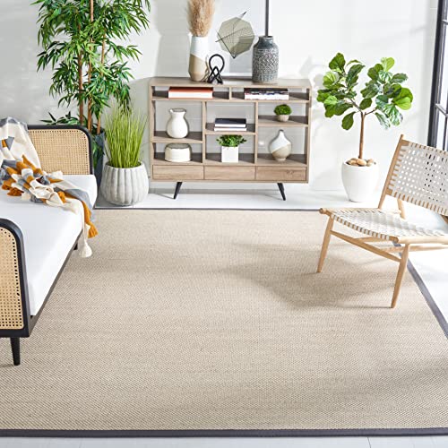 Safavieh Natural Fiber Rug for Living Room, Dining Room, Bedroom - Natural Fiber Collection, Short Pile, in Natural and Black, 244 x 244 cm