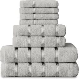 FAIRWAYUK 8-Piece Towels Bale Set for Bathroom, Ultra Soft Premium Quality Water Absorbent Towel Gift Sets, 100% Egyptian Cotton, 4x Face 2x Hand 2x Bath Towels, Silver