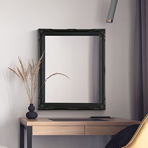 Mirror 24Inch X 20Inch Large Black Ornate Antique Design Big Wall