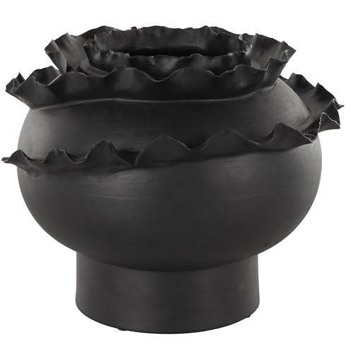 "Deco 79 Ceramic Abstract Decorative Vase Floral Inspired Centerpiece Vase, Flower Vase for Home Decoration 12"" x 12"" x 9"", Black"