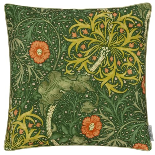 Morris&Co. Seaweed Outdoor Cushion – Water Resistant Art Nouveau Archive Print Garden Pillow with Piped Trim (Forest - 50x50cm)