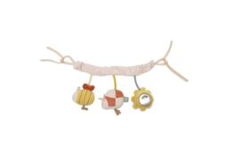 Jollein Pram Chain - Pretty Picnic - Sun, Bee & Ladybug - Pram Toy with Mirror & Sounds - Sensory Toy for On the Go - With Fabric Ties
